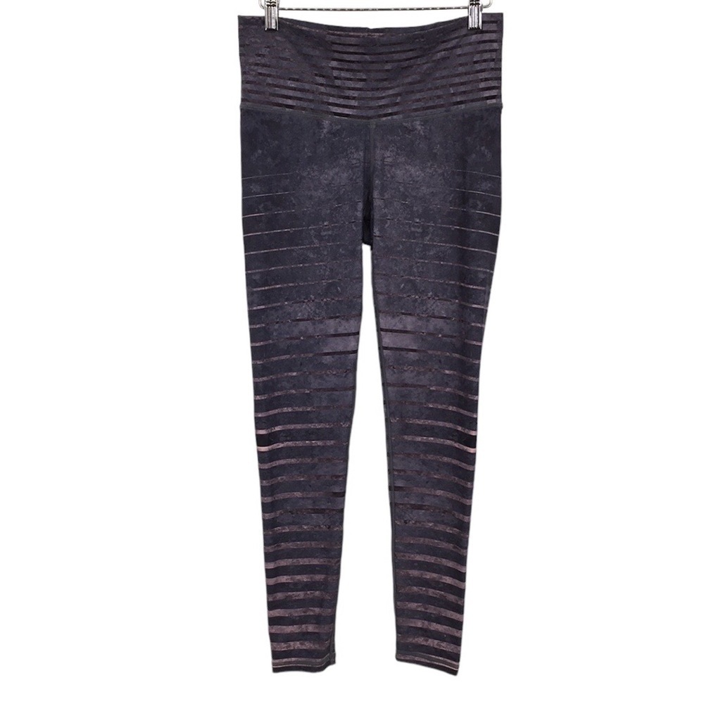 Niyama‎ Sol Barefoot Leggings Womens Large Purple Black Stripes Yoga